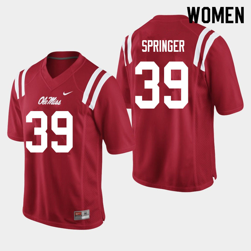 Jake Springer Ole Miss Rebels NCAA Women's Red #39 Stitched Limited College Football Jersey UFF3158DD